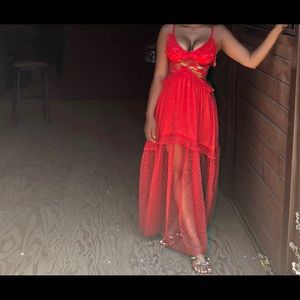 Red mesh dress